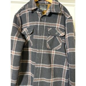 Jachs New York Men Plaid Lined Shirt Jacket L Charcoal Brown Wool Blend Outdoor
